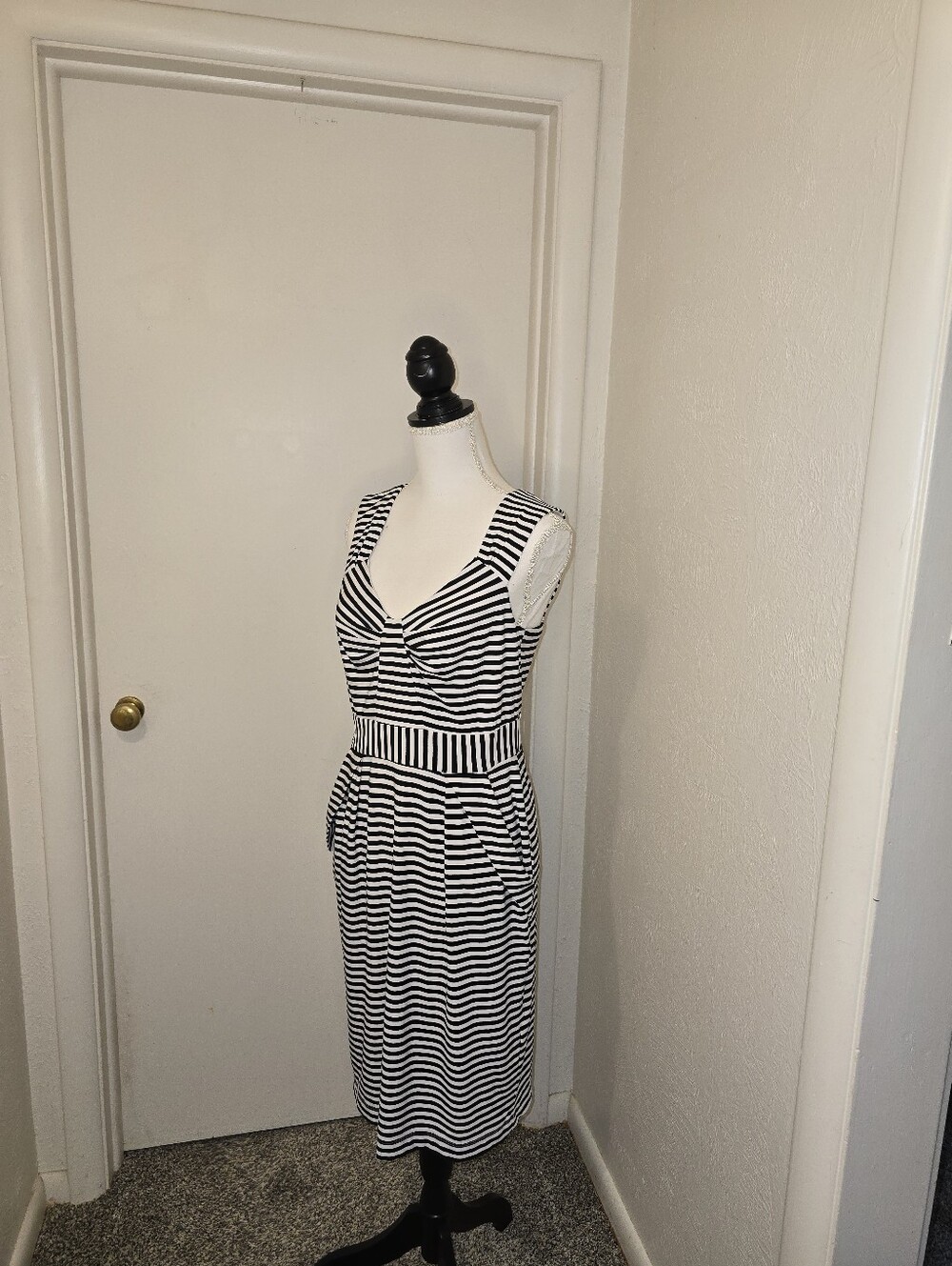 NWT Sophia Christina Navy And White Striped Jersey Sheath Dress Size 10